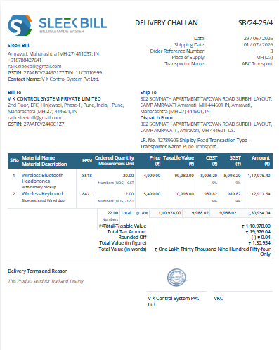 Sleek Bill Standard delivery challan