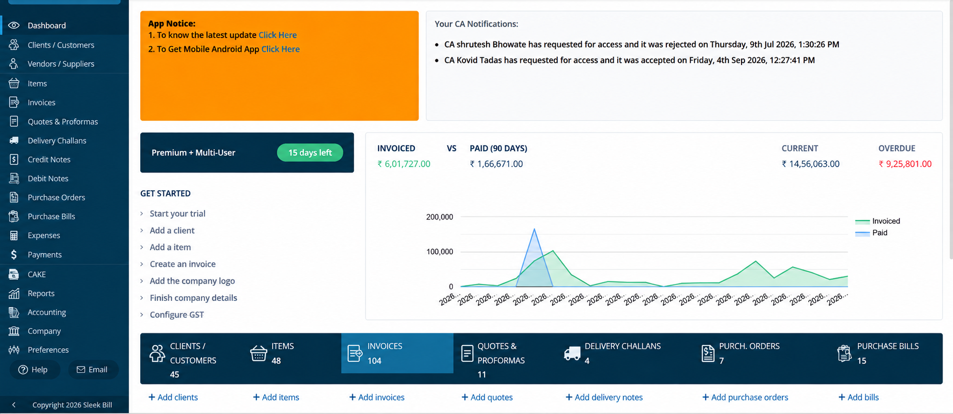 Sleek Bill business dashboard for MSMEs