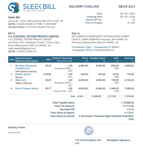 Sleek Bill Delivery Challan