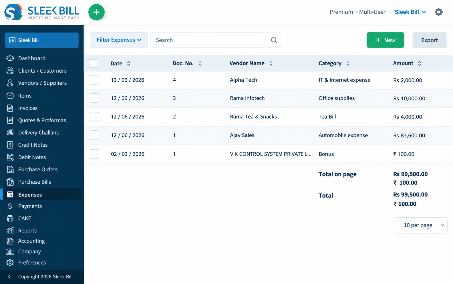 Sleek Bill Expenses Dashboard
