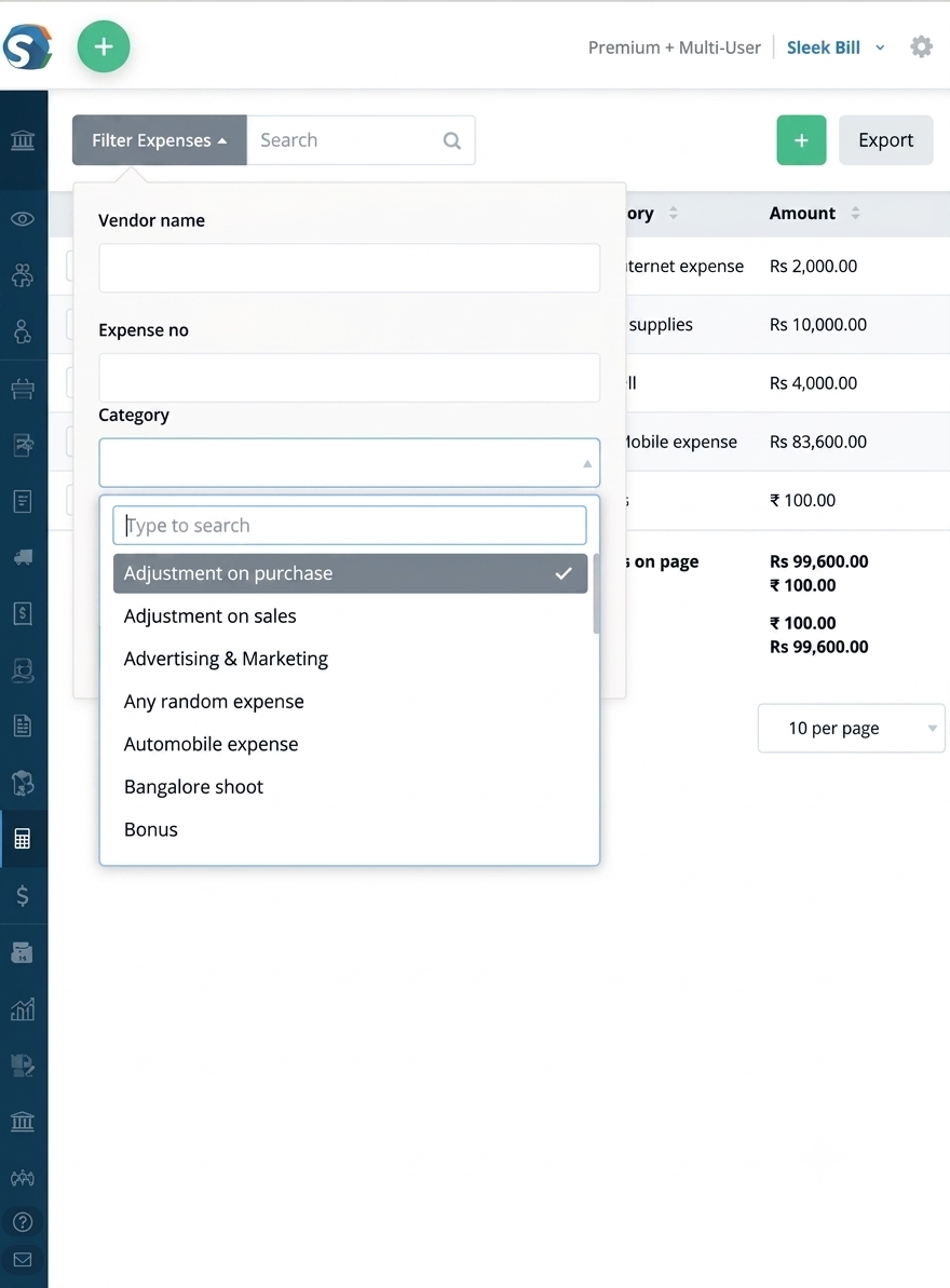 Sleek Bill Expenses by categories