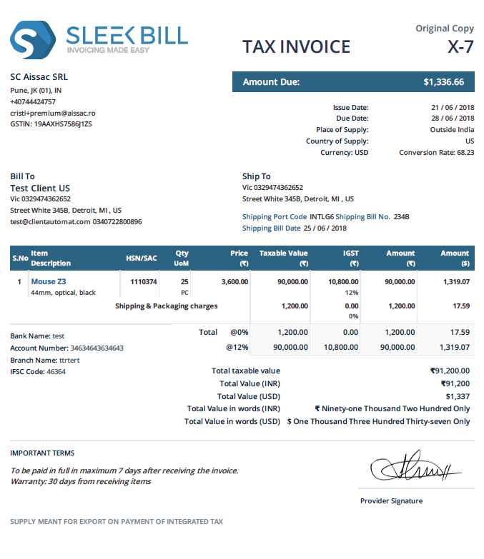 Sleek Bill Invoice Format