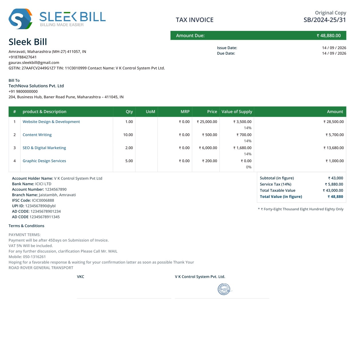 Freelancer Invoice Template Example