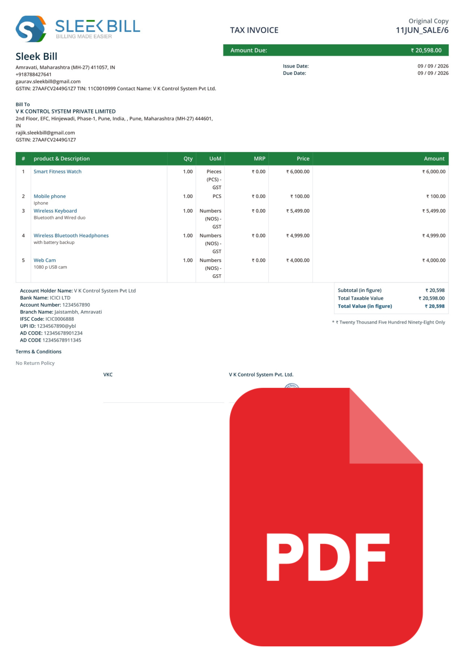 Sleek Bill Tax Invoice