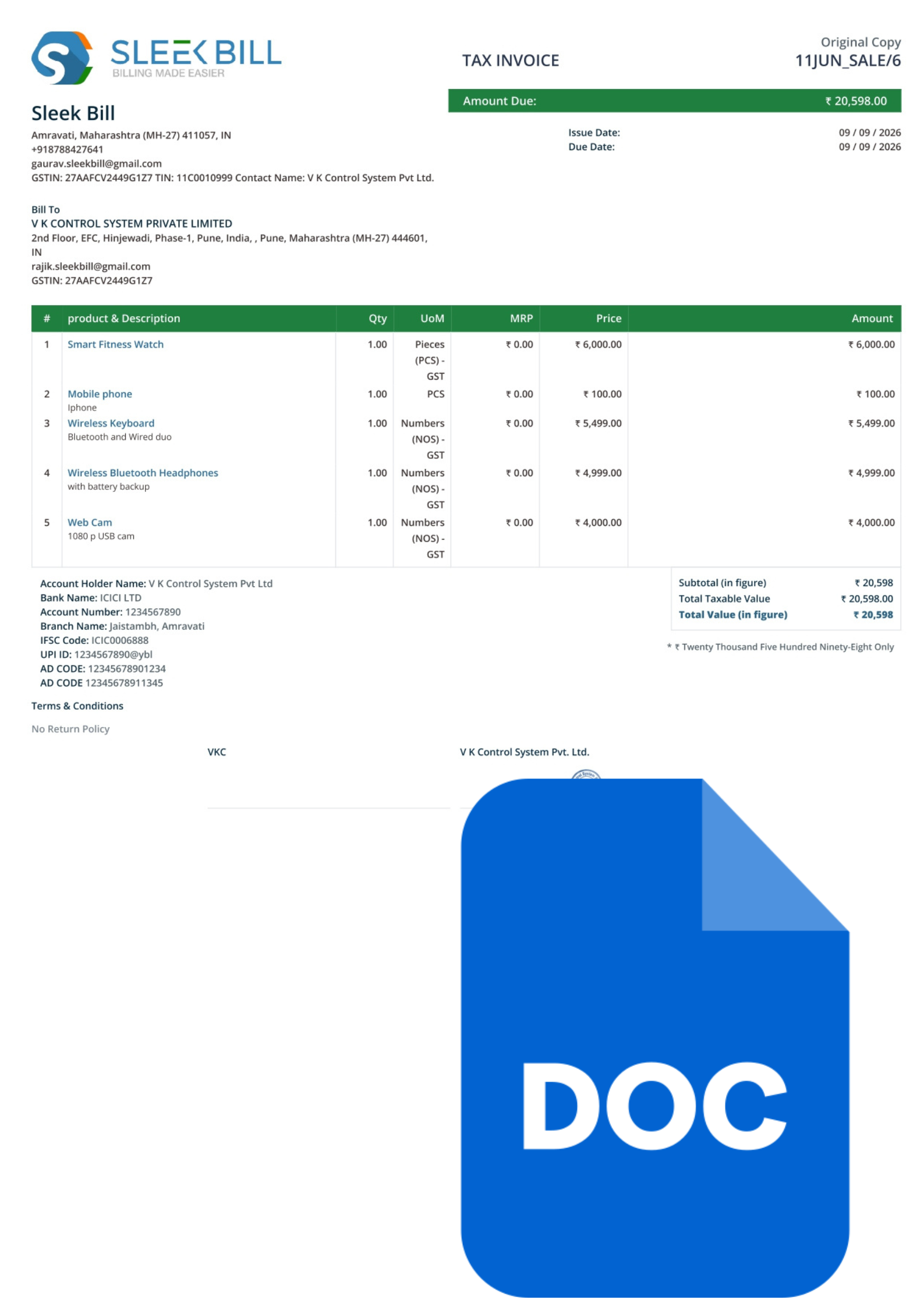 Sleek Bill Tax Invoice