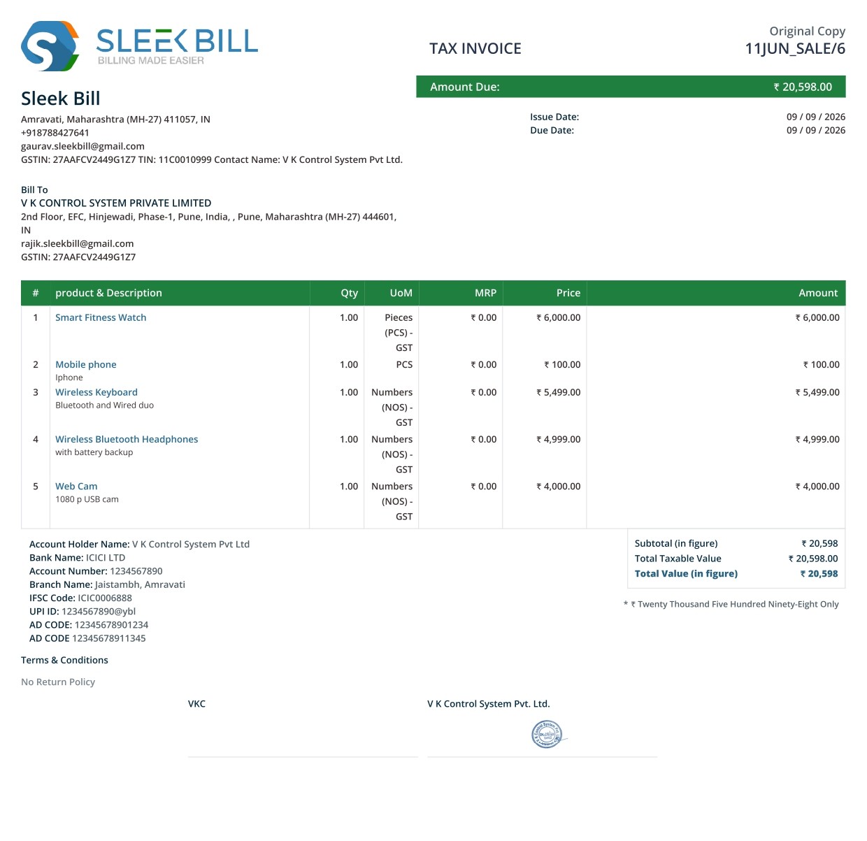 GST Tax Invoice Template Example