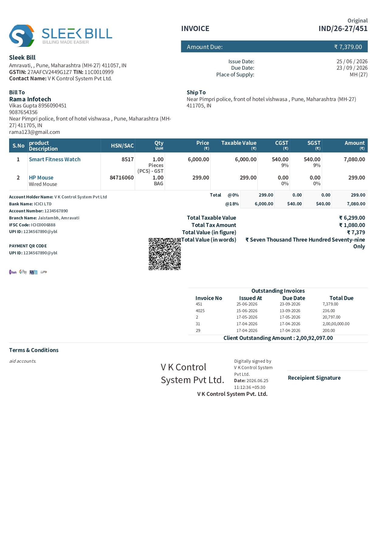 Sleek Bill Tax Invoice