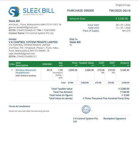 Sleek Bill Invoice Format