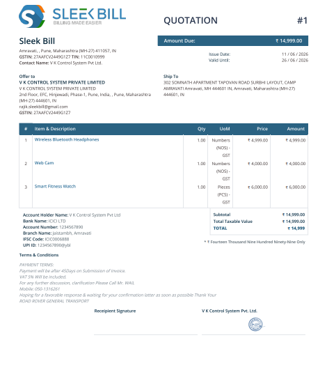 Sleek Bill Invoice Format