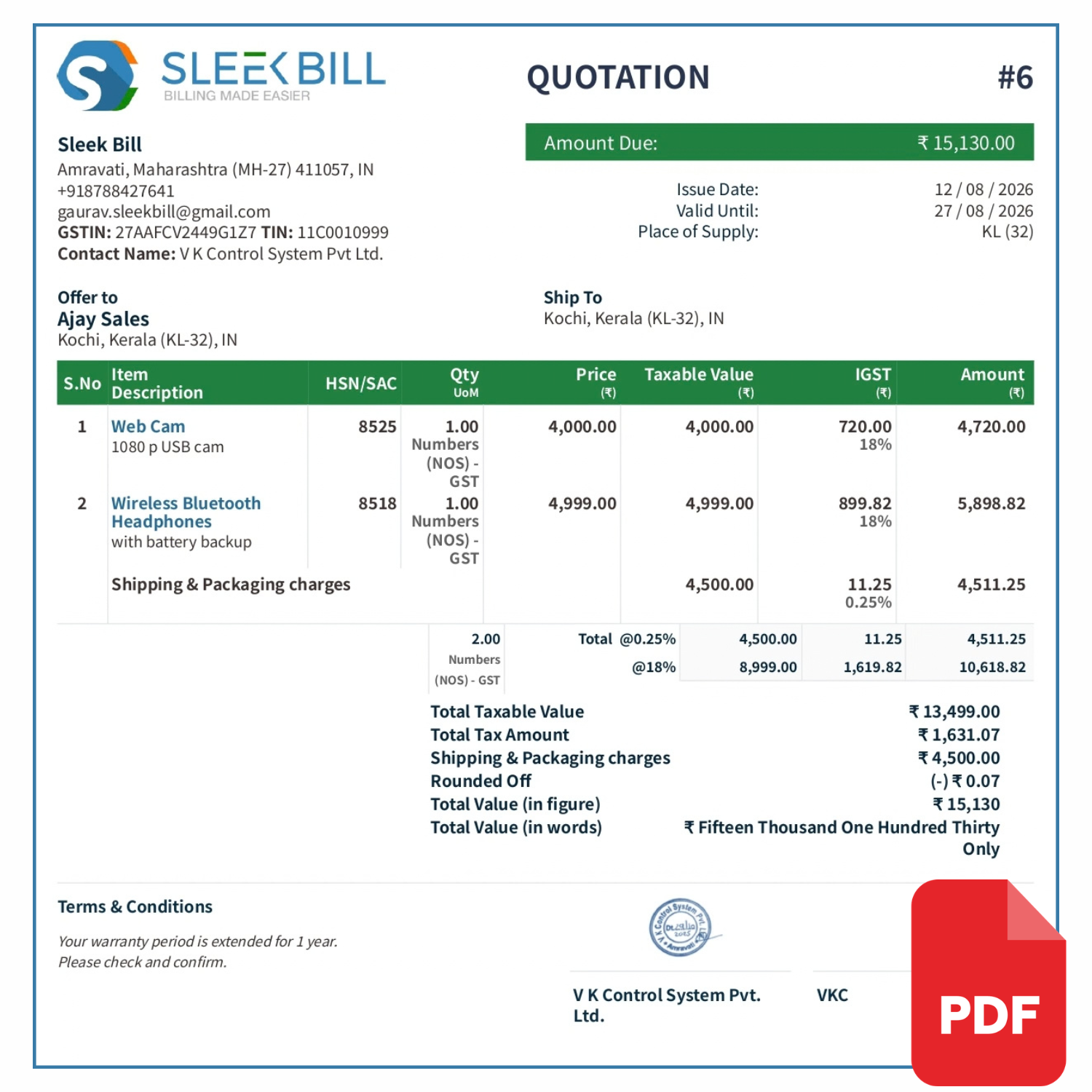 Sleek Bill  Quatation Template