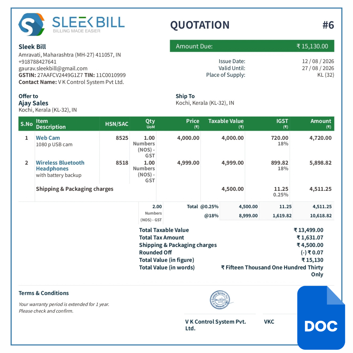 Sleek Bill Tax Invoice