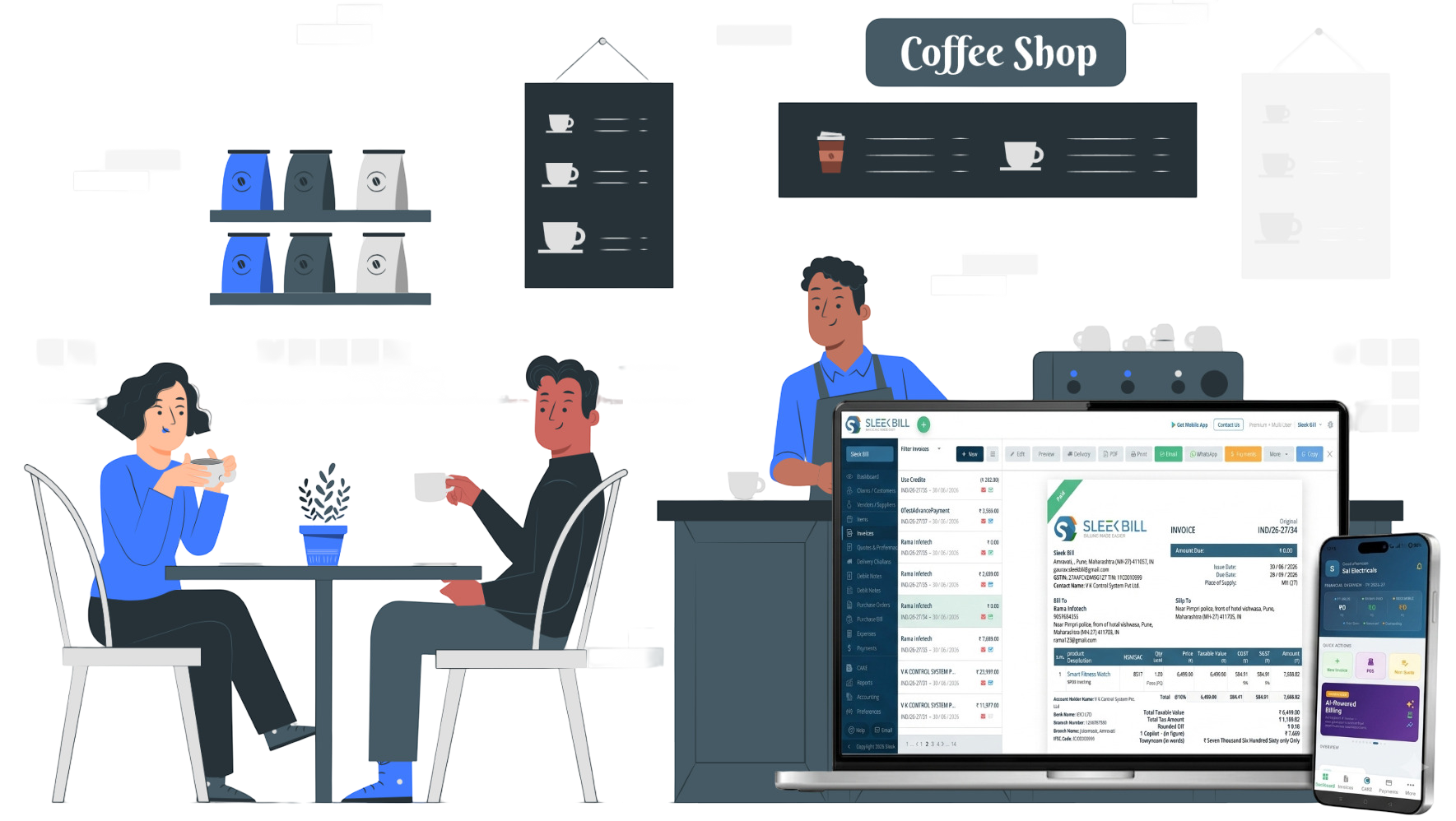Sleek Bill Restaurant and Bar Billing Software with POS, KOT and Inventory