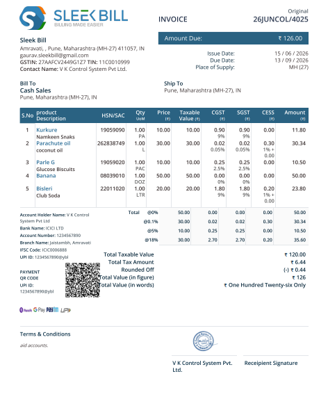 Sleek Bill Invoice Format