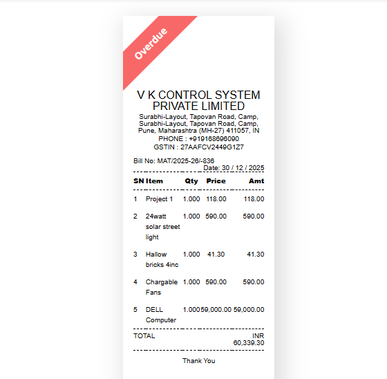 Sleek Bill Thermal Print Invoice